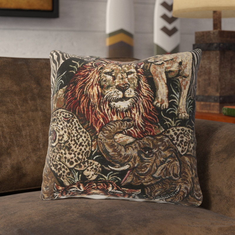 Floral Tapestry Reversible Throw Pillow, African Safari