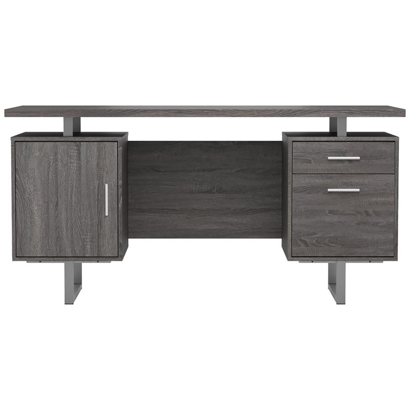 Bureau rectangulaire gris patiné avec tiroir, armoire et classeur pour une productivité optimale