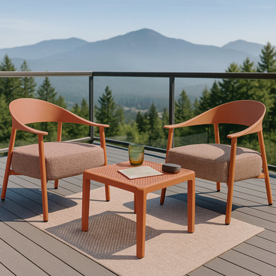 2 Piece Sofa Set Steel Brown Holiday - Modern Accent Chair Set With Coffee Table – Apricot Pp & Frame , Soft Cushioned Seating For Living Room Lounge Balcony (2 Chairs + 1 Table)