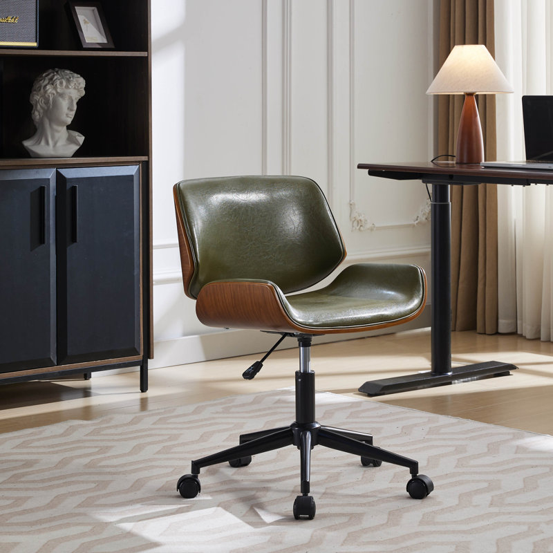 Temme Faux Leather Mid-Century Office Chair, Green Faux Leather, Black
