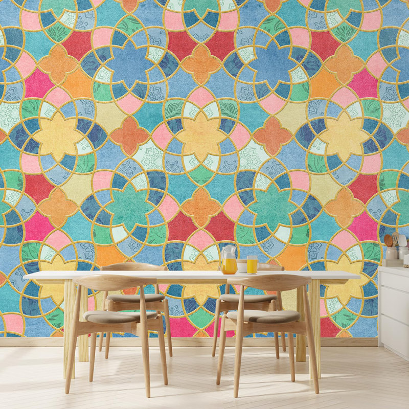 Colourful Moroccan Tile Rich Patterns in Bright Pastels, 144" L x 120" W