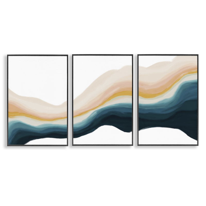  «Fluid Peach Swirl», ensemble de 3 giclées par JJ Design House, LLC., H 18 po x l 12 po, Giclée encadrée noir minuit