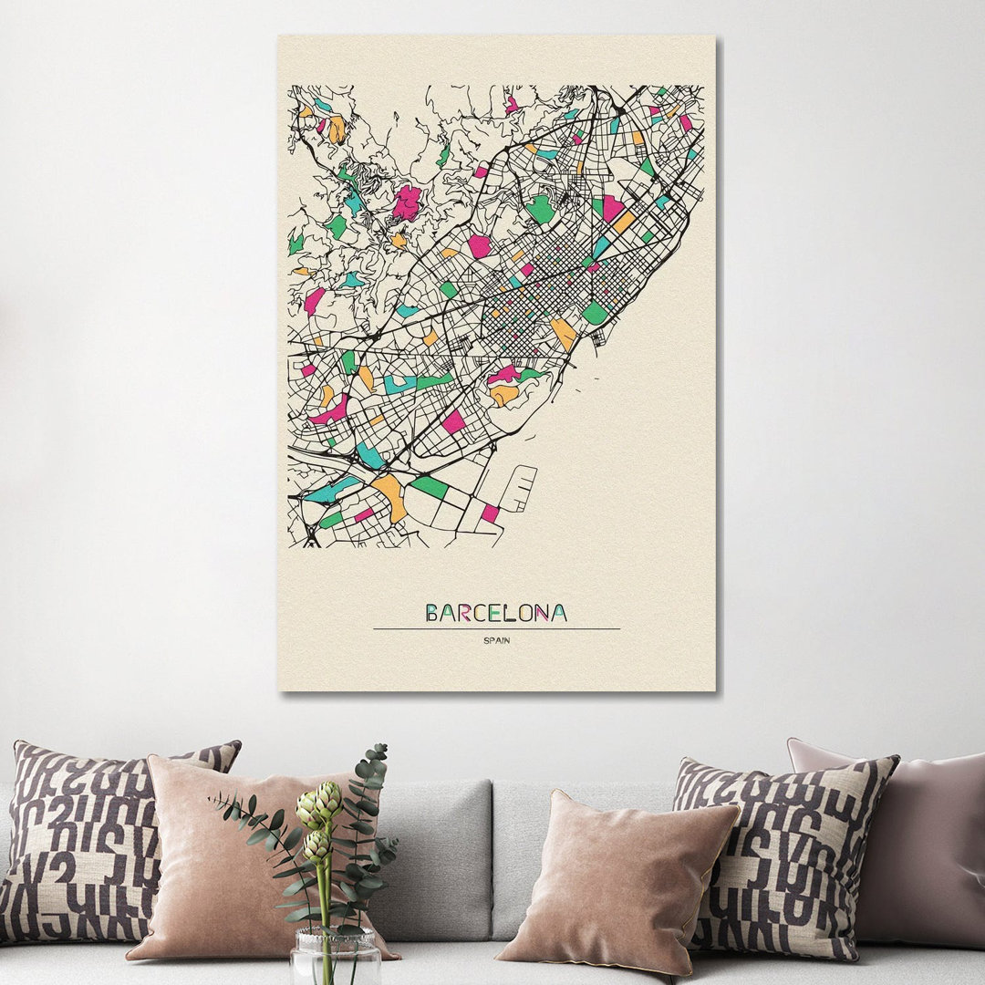 Andorra La Vella, Andorra Map by Ayse Deniz Akerman - Graphic Art on Canvas