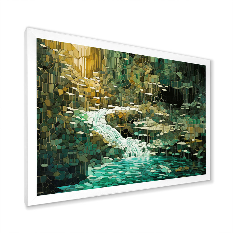 Abstrait forêt émeraude sauvage - impression, Cadre simple blanc, H 16 po x l 32 po x P 1 po