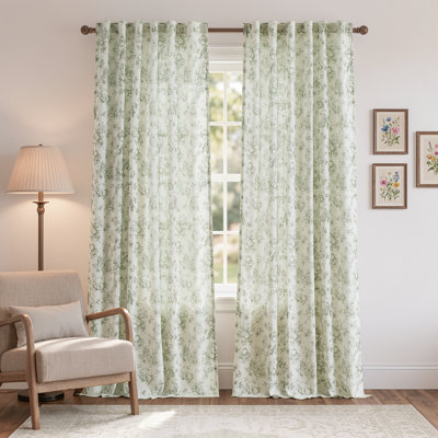 Linen Blend Farmhouse Floral Curtains Semi Sheer French Country Curtain Panels