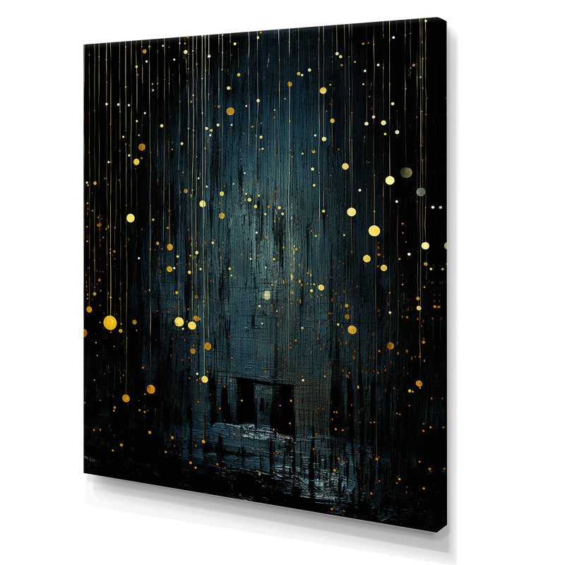 Étoiles de la nuit étoilées japonaises noires et jaunes - Japon, art mural, Toile tendue, H 32 po x l 16 po x P 1 po
