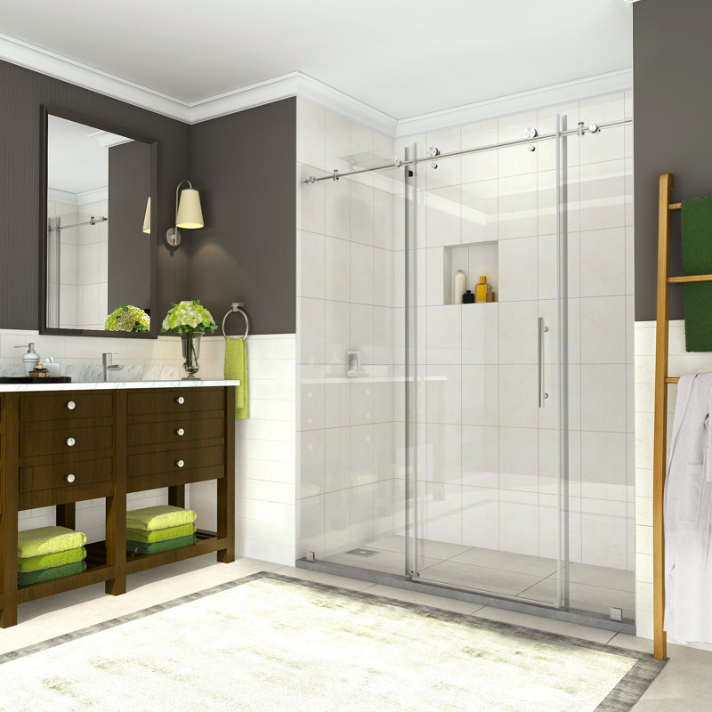 Coraline 72" x 75" Single Sliding Frameless Shower Door, Stainless Steel