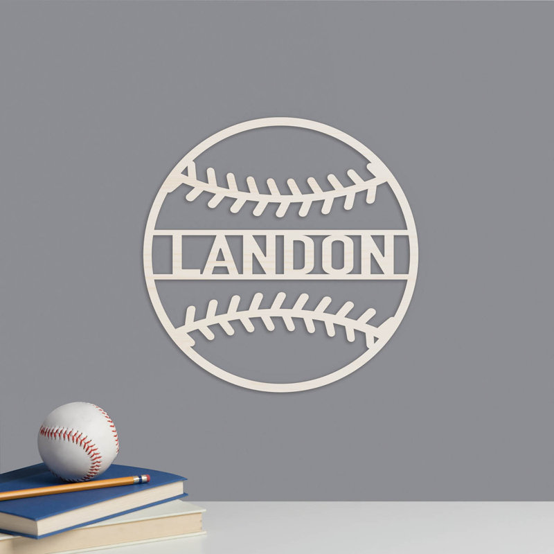 Plaque de baseball en bois avec nom personnalisé découpé au laser en bois blanc | Décoration murale amusante dans la chambre d'enfant ou l'aire de jeu | 10 po