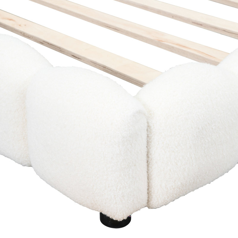 Lit tapissier blanc avec ceinture de charge et à DEL - Bois de pin + fabrication, plateforme de repos pleine grandeur, solide et confortable