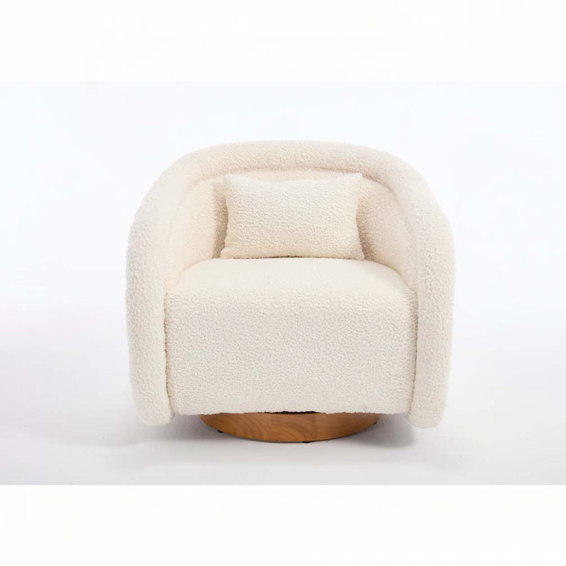 30.71" Swivel Barrel Chair with Teddy Upholstery, White