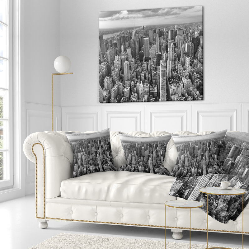 Vue aérienne panoramique cityscape de coussin manhattan, 18 po x 18 po, Coussin décoratif