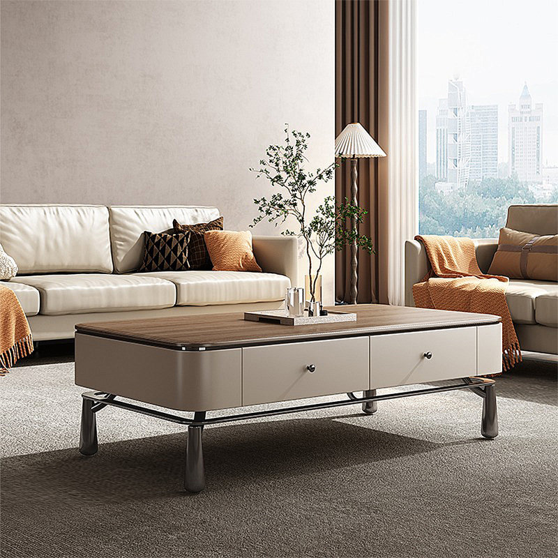 Table basse avec rangement Italian Light Luxury, Argent argent, H 15,75 po x L 62,99 po x l 31,5 po