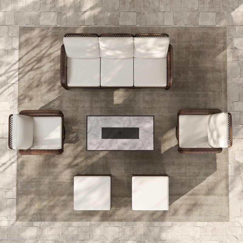 All-weather Wicker 5 - Person Patio Conversation Sets With Fire Table, Cream, Yes