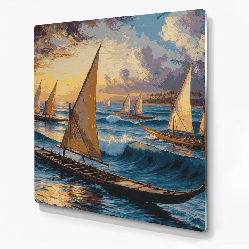 Hawaiian Outrigger Canoes, art mural en métal rose, H 16 po x l 16 po