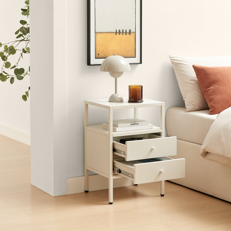 40cm W Metal Bedside Table, Cream