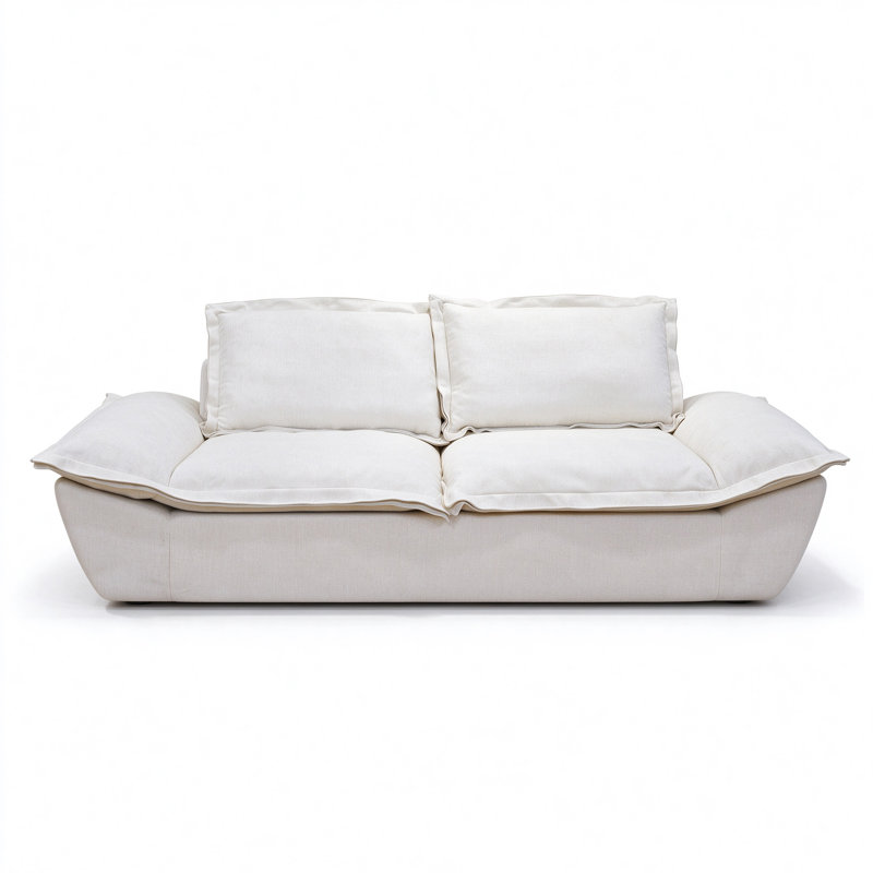 Modern Cloud 89.76" Cream White Chenille 2‑Seater Sofa, Removable Washable Covers, Vacuum Compressed Deep Seat Couch for Living Room