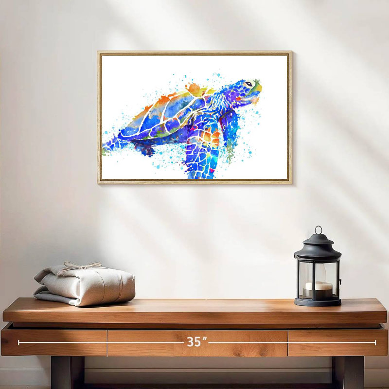 Aquarelle de tortue de mer, 19 po x 13 po, Cadre flottant en bois naturel