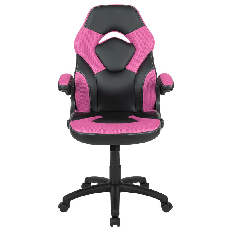Ergonomic Adjustable Swivel Computer Gaming Chair with Flip-up Arms, Pink/Black
