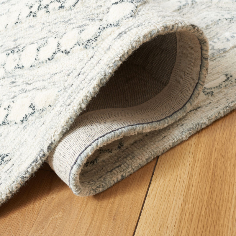 Restoration Vintage Hand Tufted Wool/Viscose Pile Geometric Rug in Charcoal/Ivory, Rectangle 3' x 5'