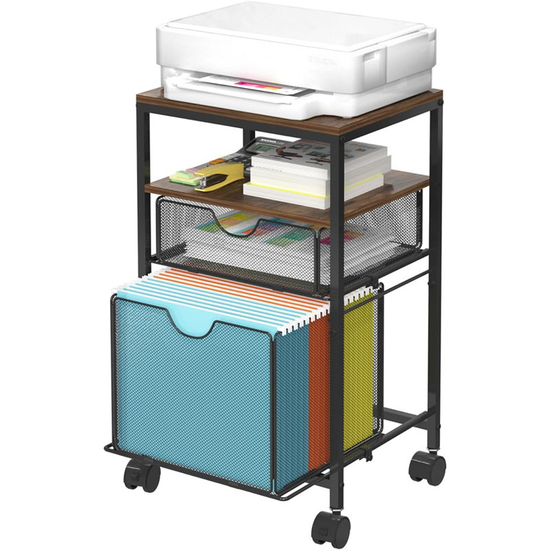 Rolling File Cart With 2 Storage Drawers, Wood & Mesh Hanging Fi...