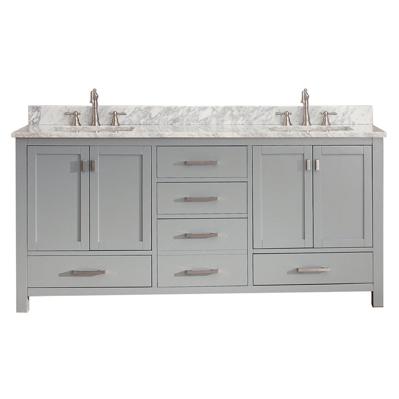 Modero 72" Double Bathroom Vanity with Top, Carrera White Marble, Chilled Gray