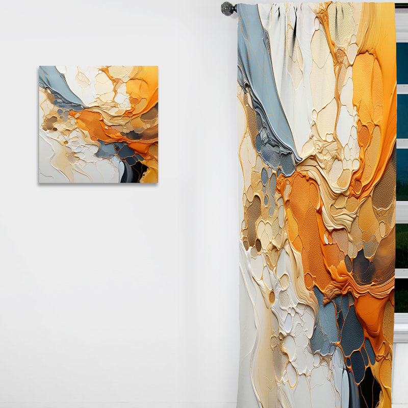 Orange orange, art abstrait au trait abstrait - rideau obscurcissant abstrait - 1 panneau, L 52 po x L 120 po