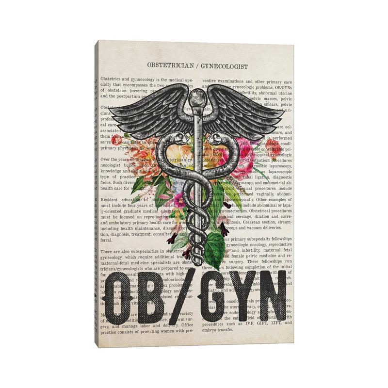 OB-Gyn, gynécologue-gynécologue avec fleurs - toile tendue, H 18 po x l 12 po x 1,5 po
