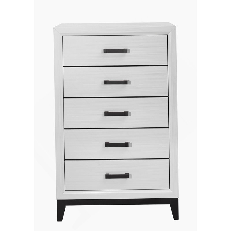Commode verticale en bois manufacturé avec 5 tiroirs, Blanc