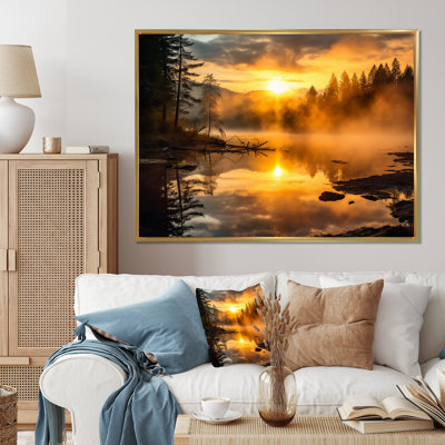 «Misty Morning Over The River with Golden Sunrise», reproduction sur toile