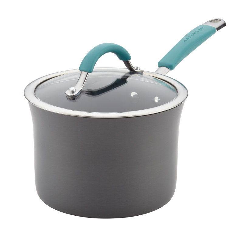Rachael Ray Cucina Hard Anodized Nonstick Sauce Pan with Lid, 3-Quart, Agave Blue