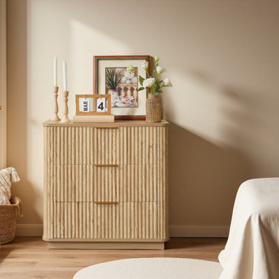 Commode 3 tiroirs, commode à courbes de 27,6 po de largeur, table de chevet et rangement en bois