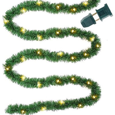 Guirlande de Noël de 15 pi pré-éclairée, guirlandes de pin artificielles avec 35 lumières claires, connectables et lumineuses pour les décorations de Noël