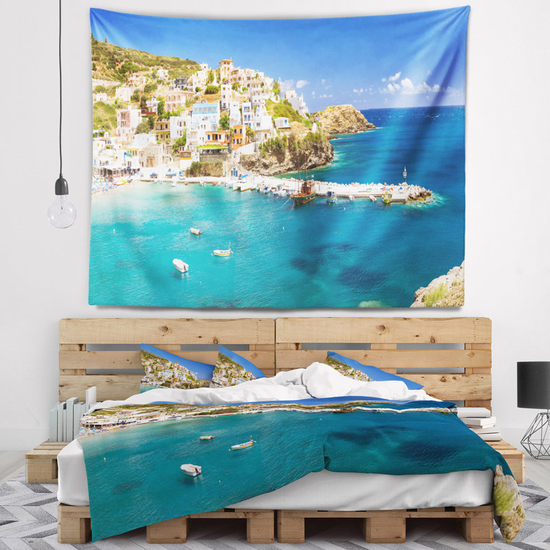 Tapisserie Seascape Harbor avec bateaux et bateaux, H 32 po x l 39 po