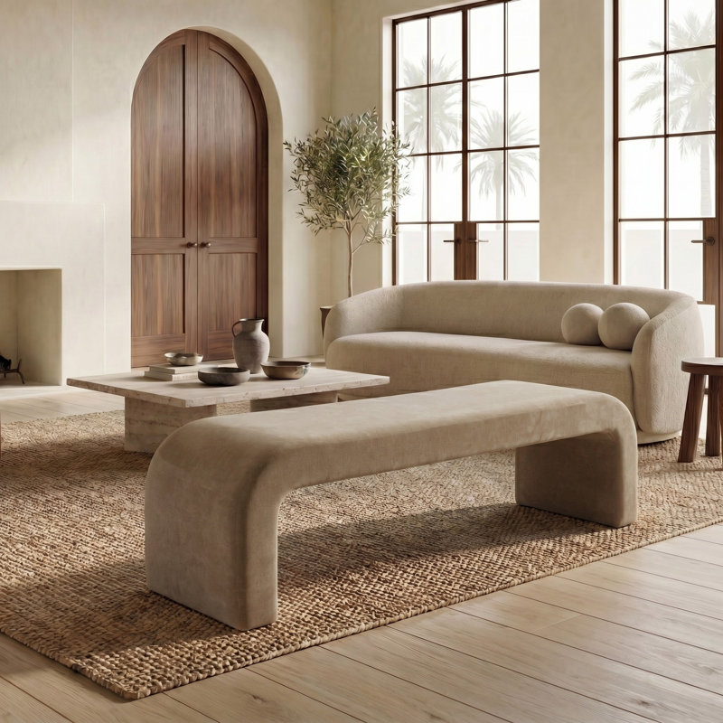 Banc rembourré Daine, Light Brown Velvet