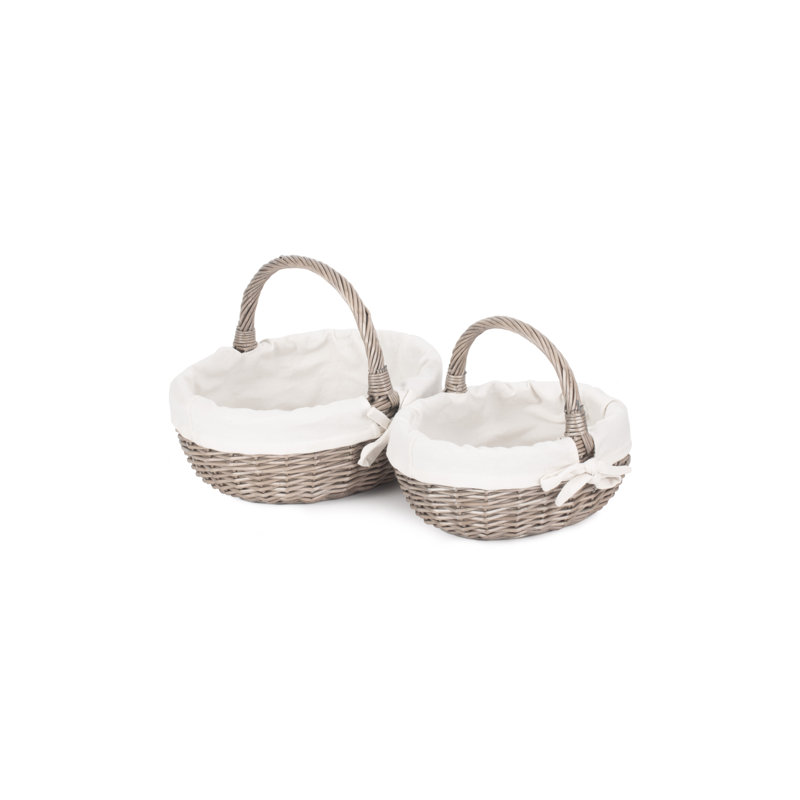 Wicker 2 Piece Bathroom Shopper Lined  Storage Basket Set