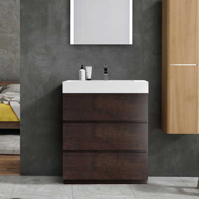 Meuble-lavabo sur pied simple 29 po avec plateau en résine Mccalip