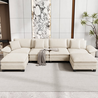 Canapé modulaire de 158 po avec 2 repose-pieds, siège surdimensionné en U profond avec accoudoirs larges amovibles