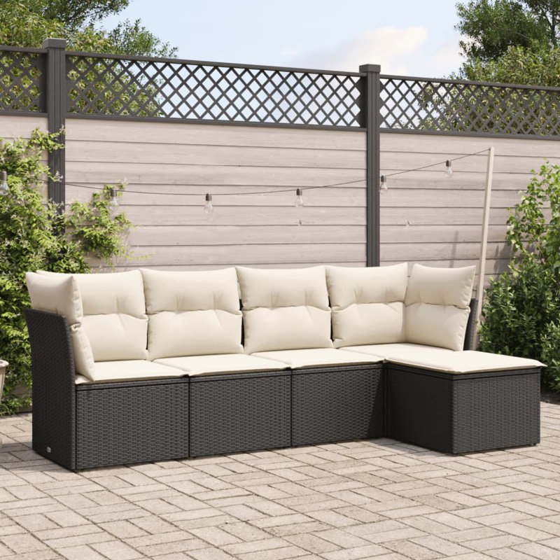 Vidaxl Garden Sofa Set Black PE Rattan 5 Piece Adjustable Feet