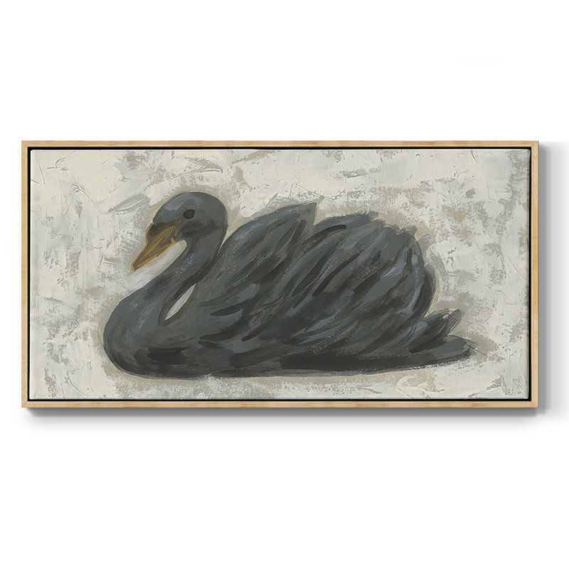 Cygne blanc / cygne noir I - Toile tendue avec châssis tendue, prête à accrocher, H 21 po x l 41 po, Naturel