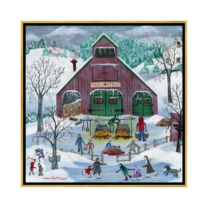 Le sirop d’érable enneigé et les patineurs glacés par Cheryl Bartley-impression d’art graphique, H 18 po x l 18 po x 1,5 po