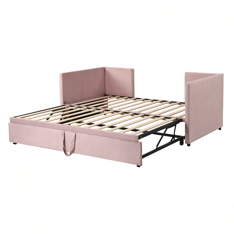 Twin Size Upholstered Daybed With Trundle, Pink