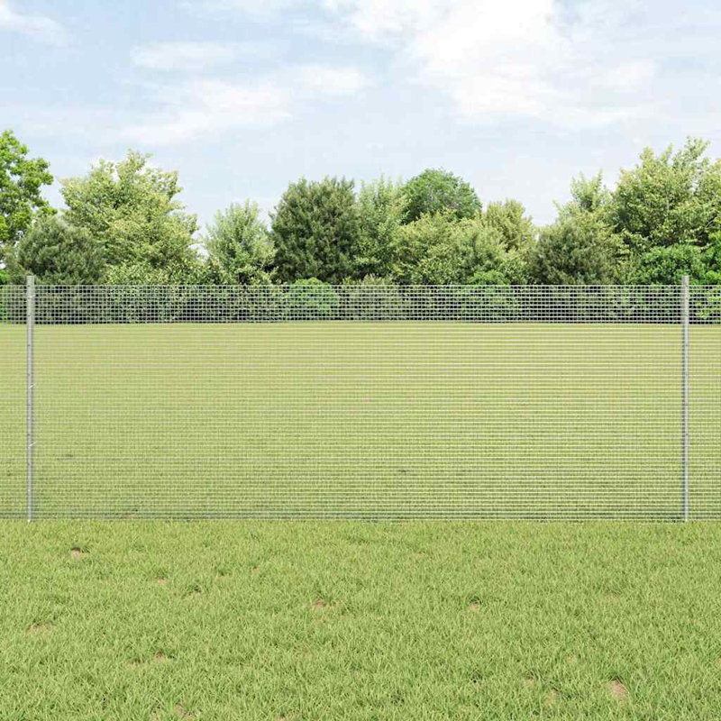 Vidaxl Fence With Posts Steel, Silver, 80cm H x 1000cm W x 2.7cm D