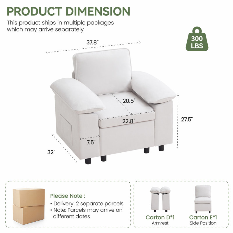 Fauteuil en chenille rembourré l 37,8 po, Beige
