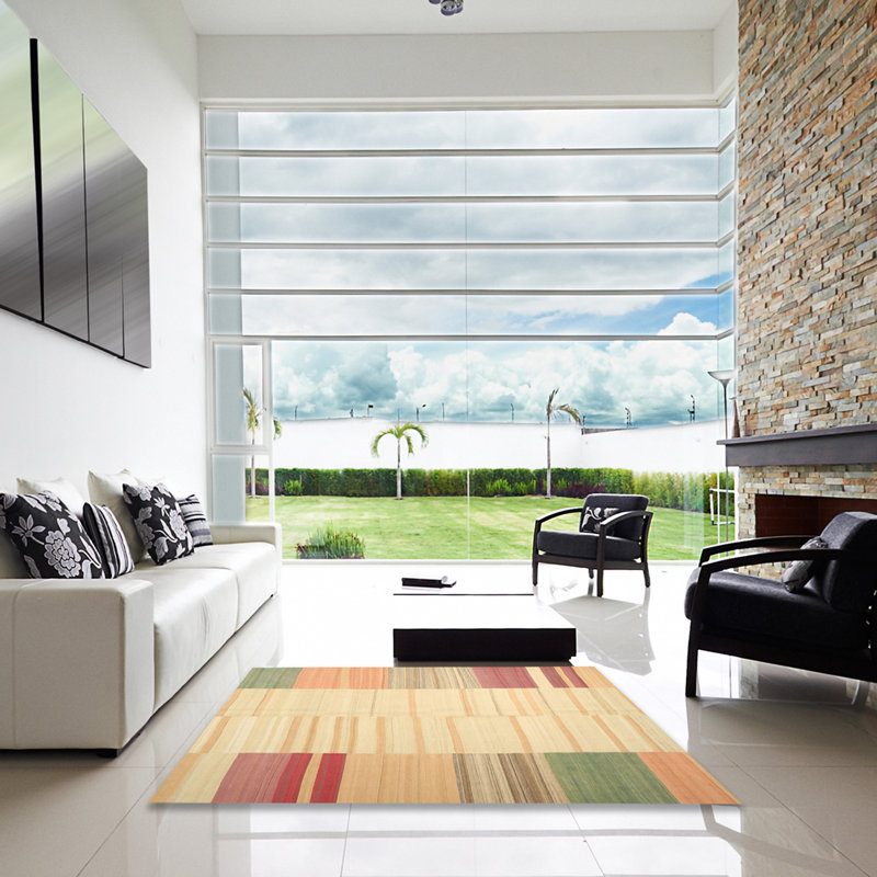Tapis beige/vert contemporain, Carré 5 pi