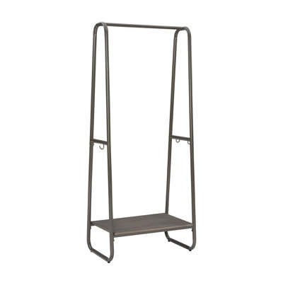 Metal Clothing Rack Tall  With Wooden Shelf Pewter