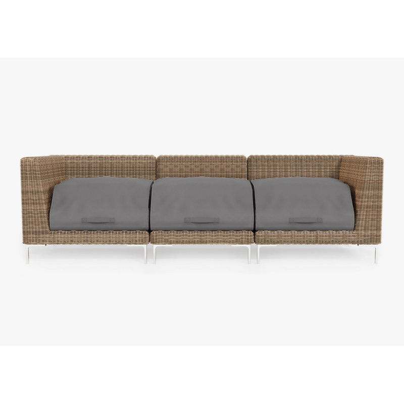 Brown Wicker Outdoor Sofa - 3 Seat, Deep Sea Navy