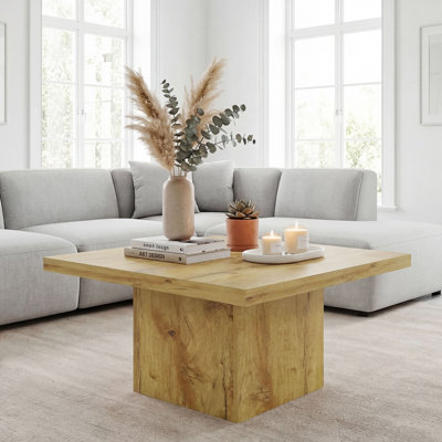 Table basse carrée, table centrale avec plateau épais de 1,6 po, bois naturel