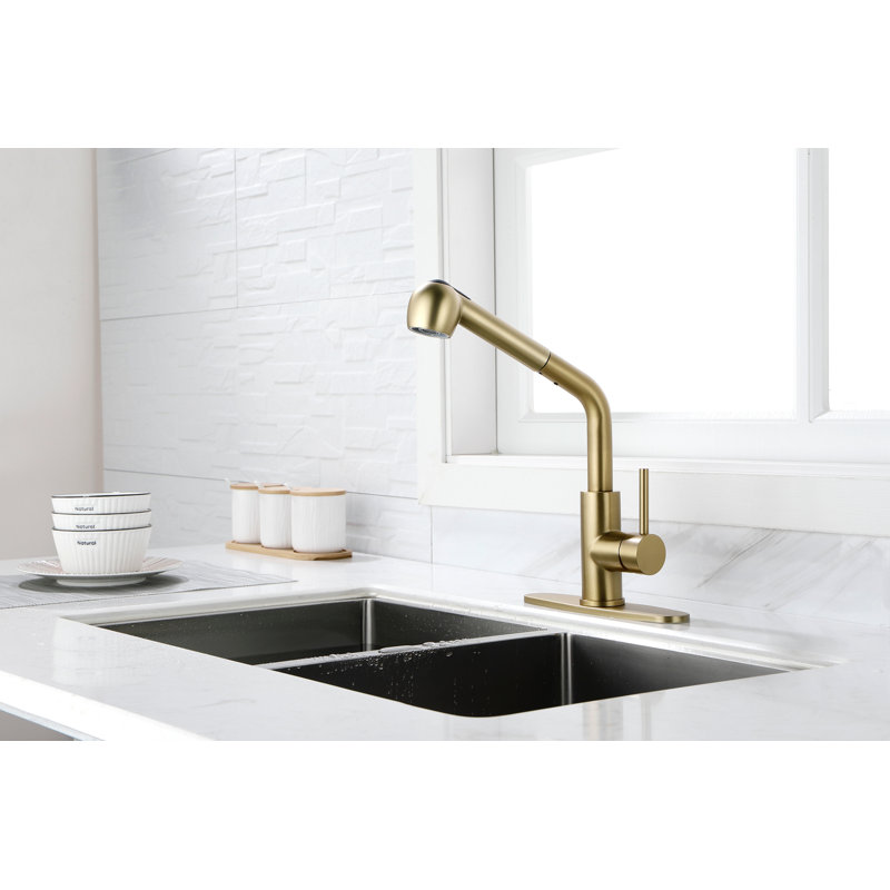 Robinets de cuisine avec douchette extractible, robinet d'évier de cuisine à poignée simple avec douchette extractible, Doré