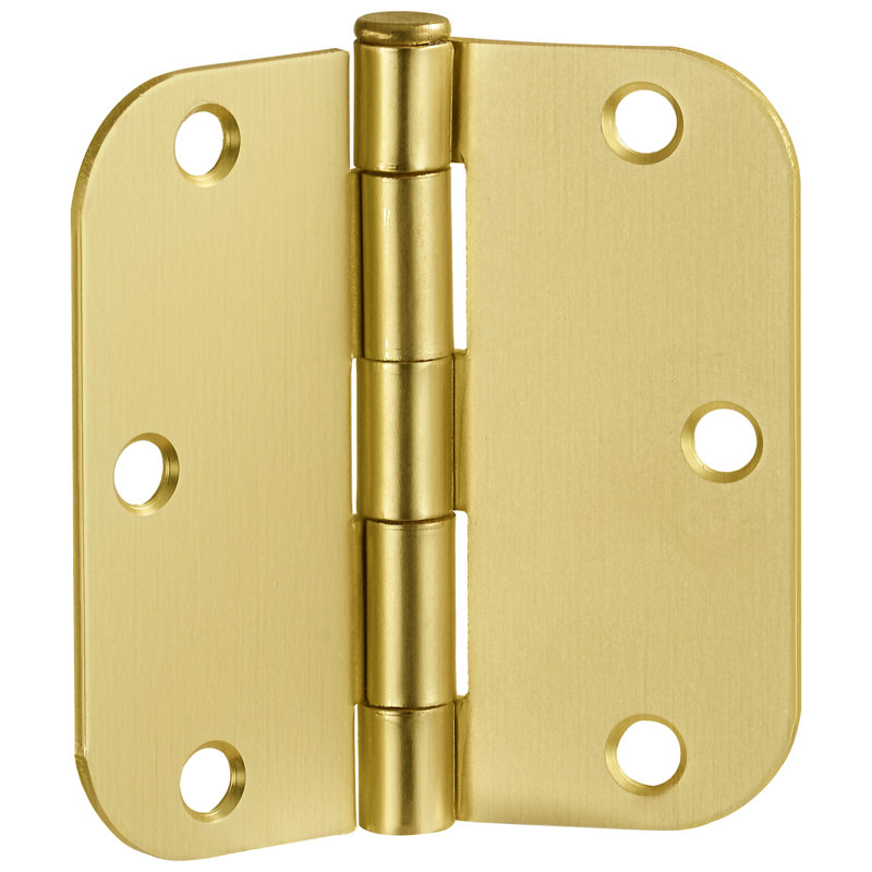 Charnière de porte en laiton satiné, 3,5 po, rayon 5/8 po, paquet de 9, Laiton satiné