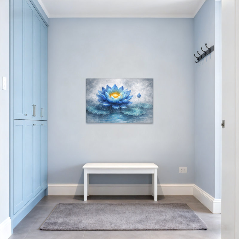 Plantes et fleurs, fleur de lotus bleue, reflet de l'eau, fond de ciel, H 24 po x l 36 po